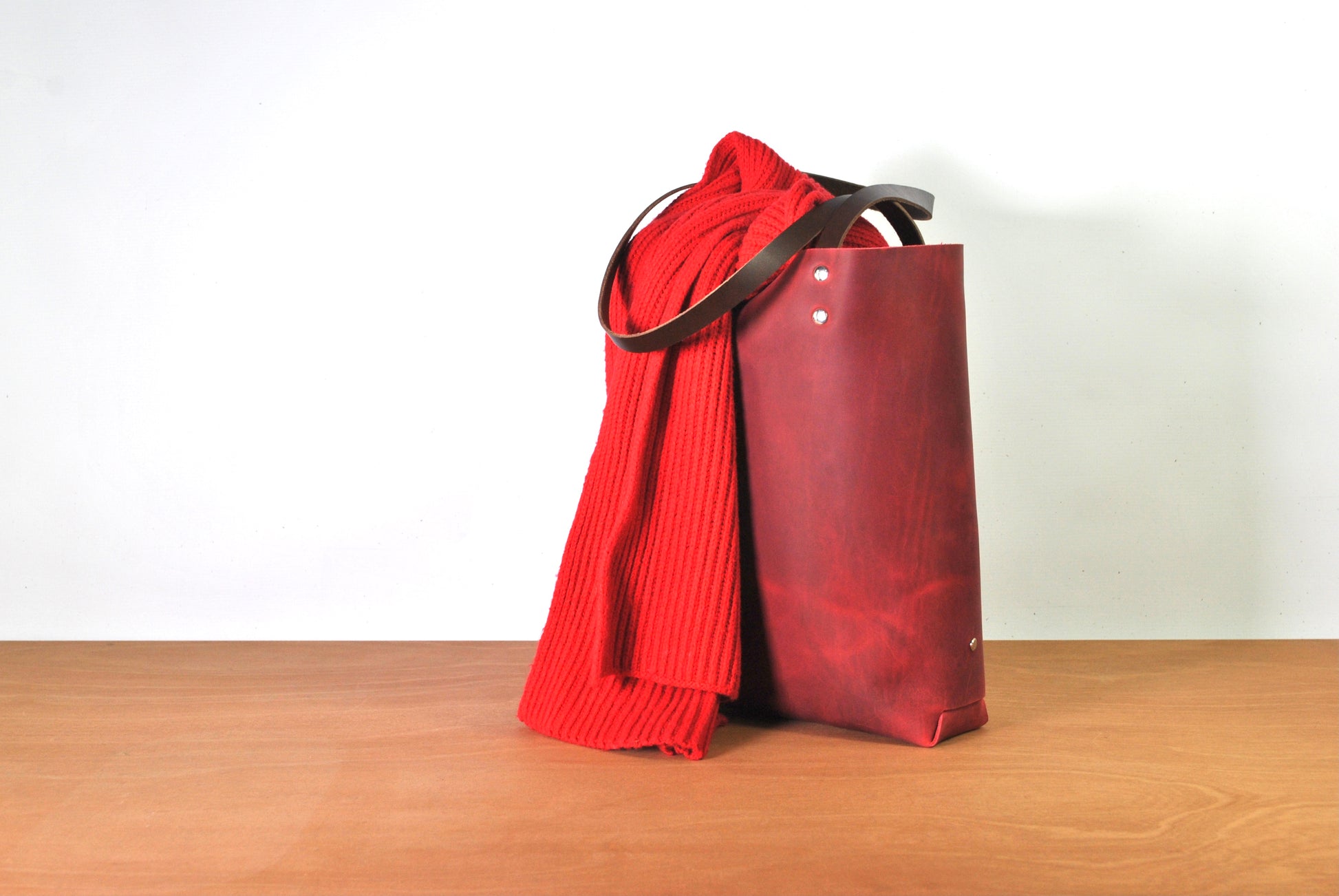 Leather Bear Tote Distressed Red Everyday Carry