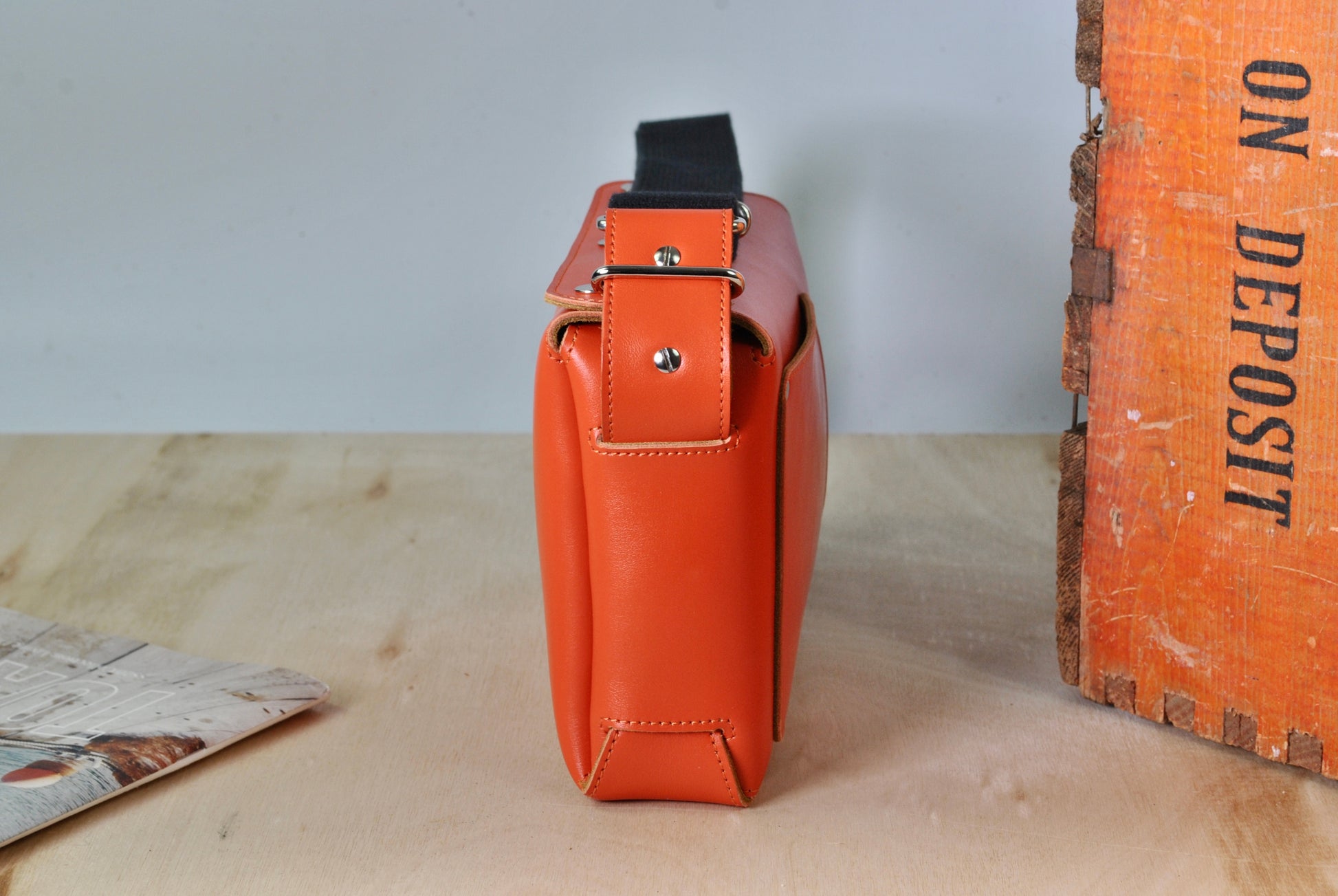 Orange Leather Crossbody Bag Casual Everyday Carry