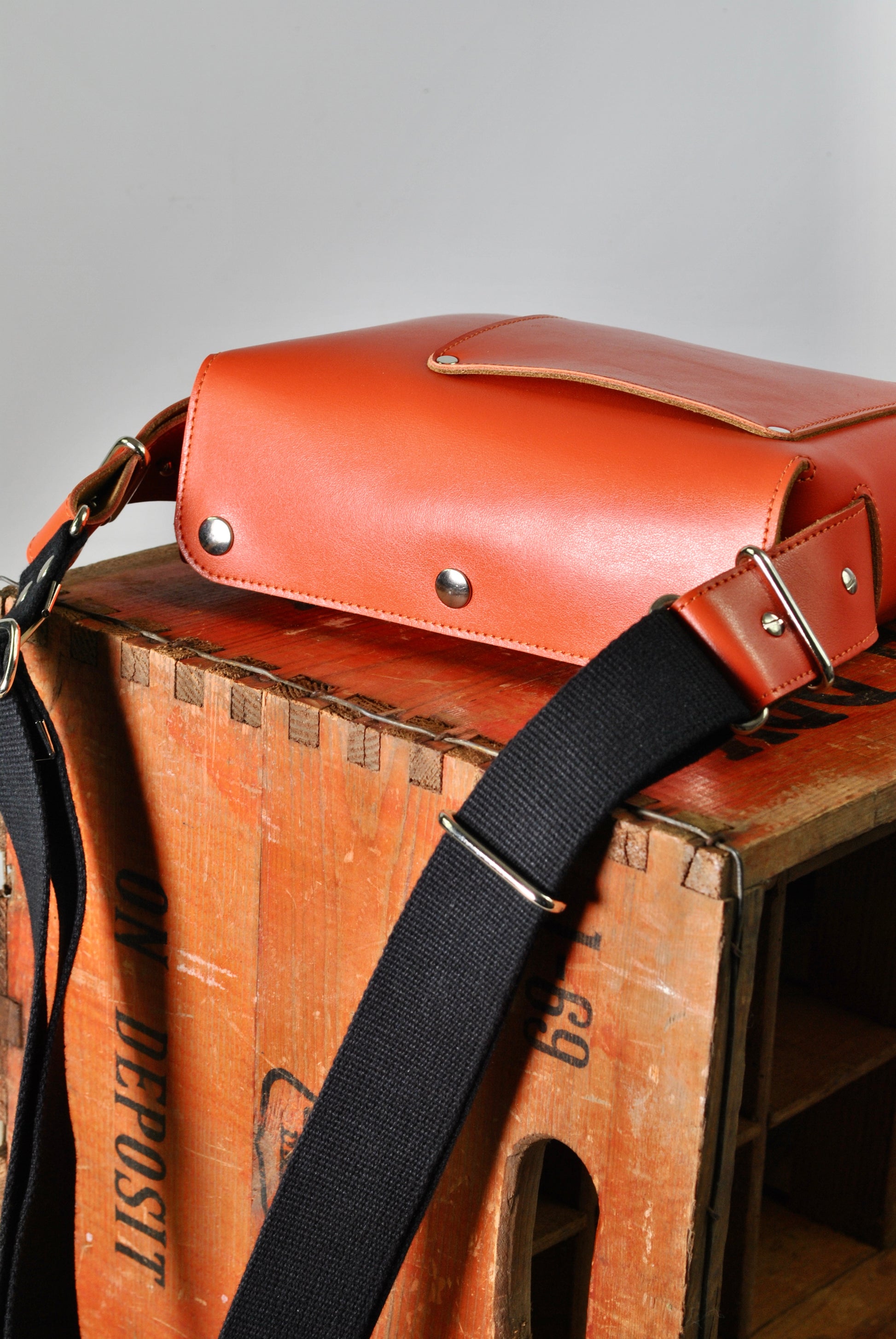 Orange Leather Crossbody Bag Casual Everyday Carry