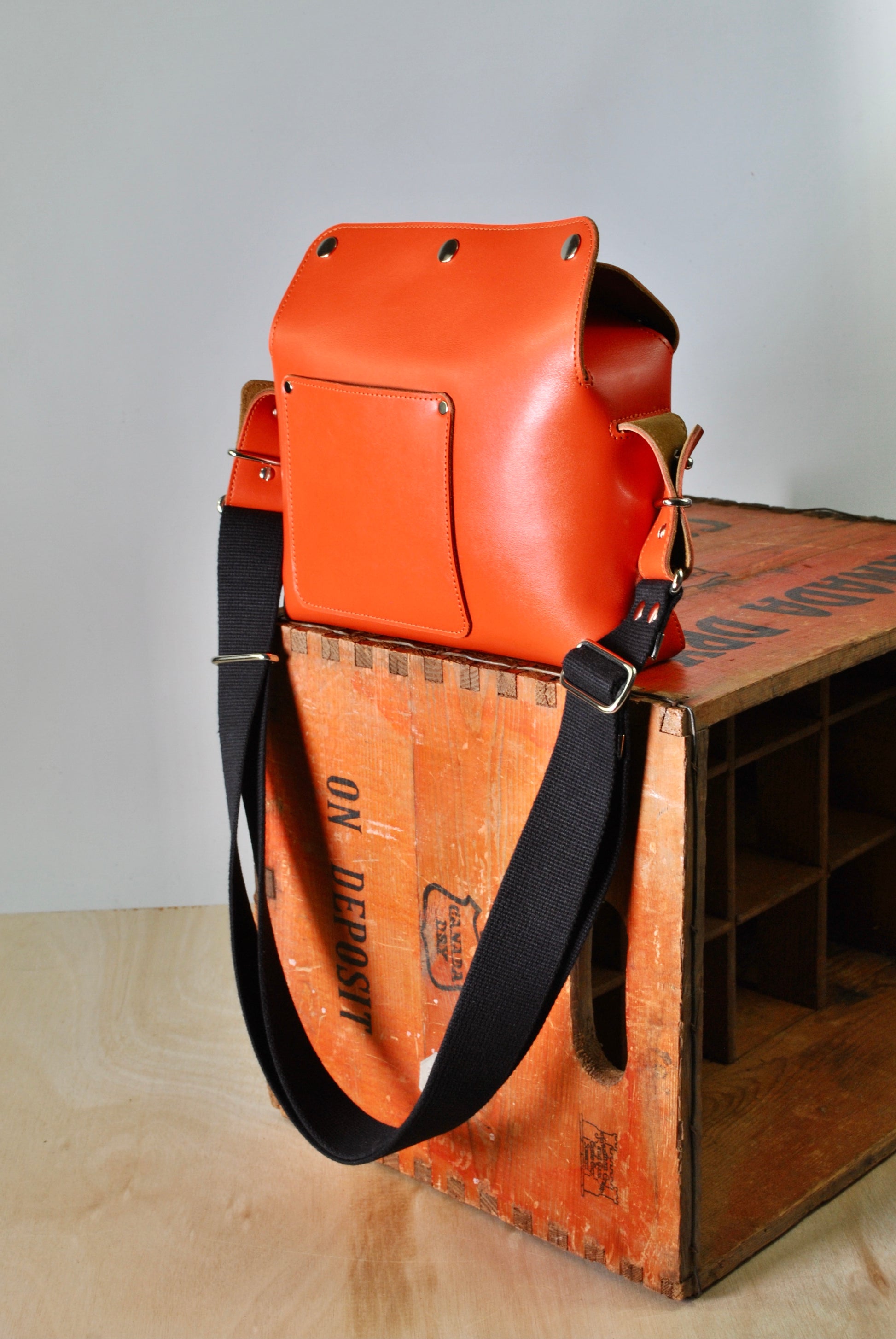 Orange Leather Crossbody Bag Casual Everyday Carry