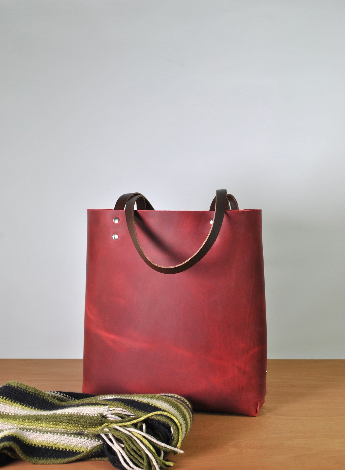 Leather Bear Tote Distressed Red Everyday Carry