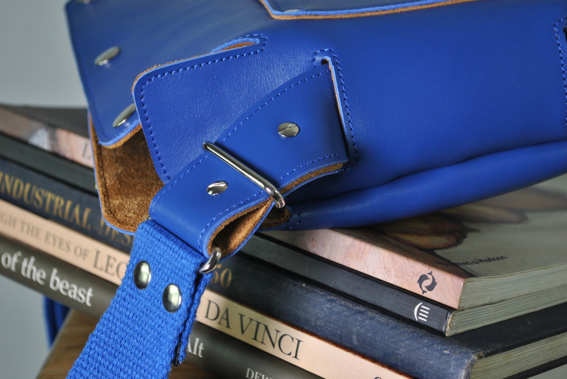 Blue Leather Crossbody Bag Casual Everyday Carry