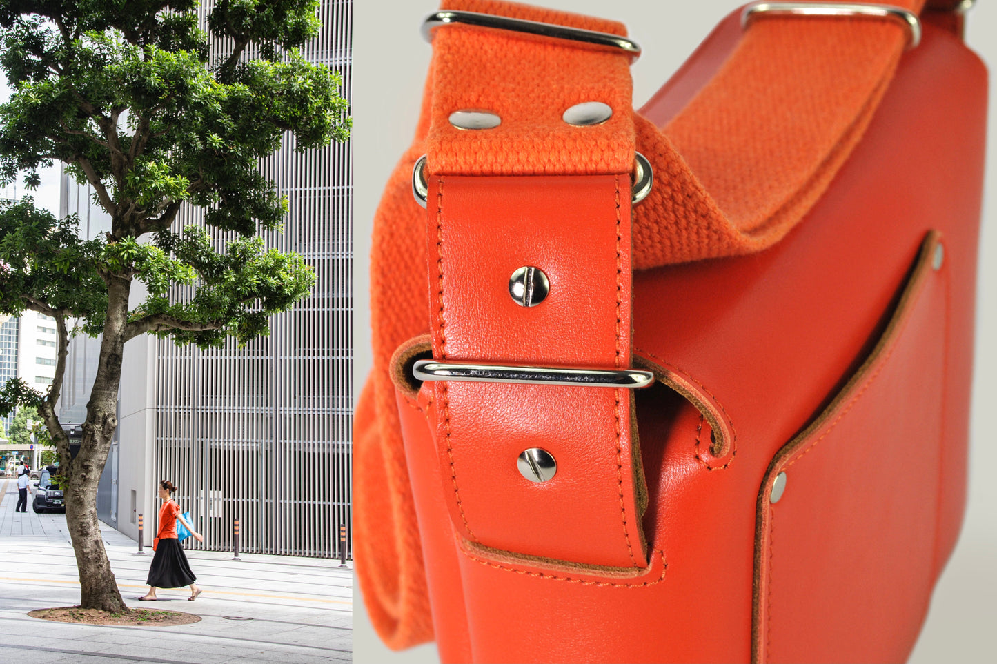 Classic Orange Leather Fox Bag